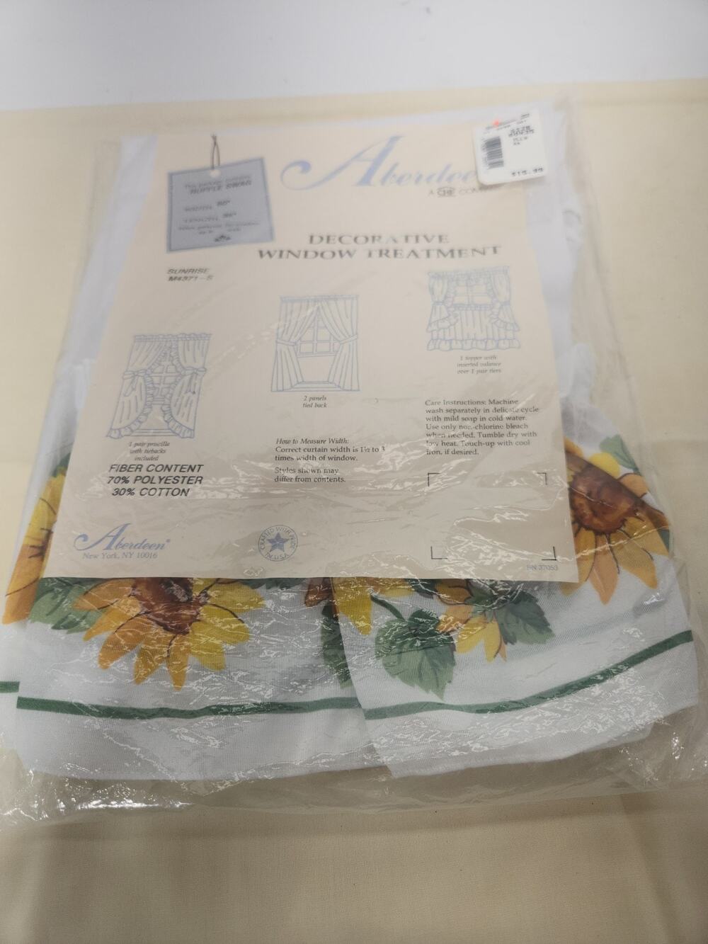 NOS Vintage ABERDEEN Tailored Tier SUNFLOWERS 60"W x 35"L ~ Made in USA